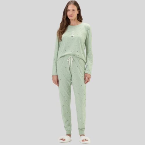 PIJAMA VERDE MANGA LONGA COM CALÇA - COR COM AMOR