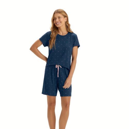 PIJAMA MANGA E BERMUDA POA ROSA- COR COM AMOR