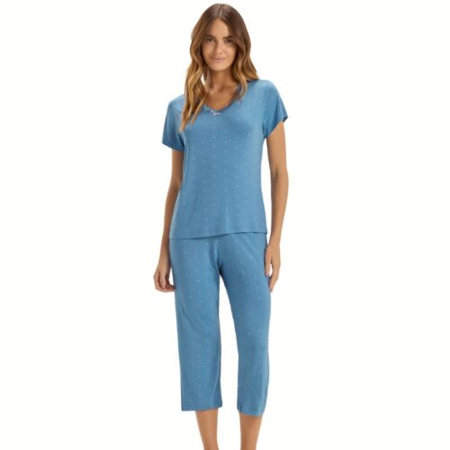 PIJAMA MGA COM CALÇA CAPRI AZUL - COR COM AMOR